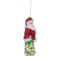 Northlight 5.5" Red Classic Santa With Tree Hanging Glass Christmas Ornament 12 Northlight 5.5" Red Classic Santa With Tree Hanging Glass Christmas Ornament -Holiday Glow D491149S 4