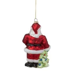 Northlight 5.5" Red Classic Santa With Tree Hanging Glass Christmas Ornament 13 Northlight 5.5" Red Classic Santa With Tree Hanging Glass Christmas Ornament -Holiday Glow D491149S 5