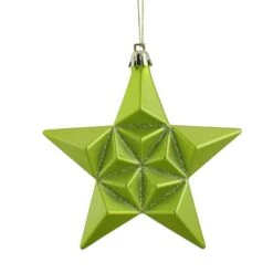 12ct. 5" Matte Green Kiwi Glittered Star Shatterproof Christmas Ornaments 6 12ct. 5" Matte Green Kiwi Glittered Star Shatterproof Christmas Ornaments -Holiday Glow D491163S 1 1