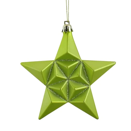 12ct. 5" Matte Green Kiwi Glittered Star Shatterproof Christmas Ornaments 3 12ct. 5" Matte Green Kiwi Glittered Star Shatterproof Christmas Ornaments