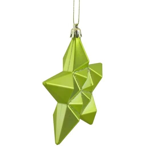 12ct. 5" Matte Green Kiwi Glittered Star Shatterproof Christmas Ornaments 5 12ct. 5" Matte Green Kiwi Glittered Star Shatterproof Christmas Ornaments - Image 3