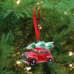 Northlight 3" Red & White Car With Tree Christmas Ornament -Holiday Glow D491168S 3