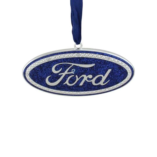 Northlight 4" Metallic Glitter Blue "Ford" Logo Silver Plated Christmas Tree Ornament 4 Northlight 4" Metallic Glitter Blue "Ford" Logo Silver Plated Christmas Tree Ornament - Image 2