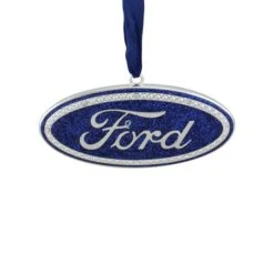 Northlight 4" Metallic Glitter Blue "Ford" Logo Silver Plated Christmas Tree Ornament