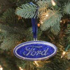 Northlight 4" Metallic Glitter Blue "Ford" Logo Silver Plated Christmas Tree Ornament 8 Northlight 4" Metallic Glitter Blue "Ford" Logo Silver Plated Christmas Tree Ornament -Holiday Glow D491172S 2