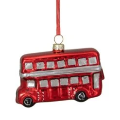 Northlight 4" Shiny Metallic Red & Silver Glass Double Decker Bus Christmas Ornament 15 Northlight 4" Shiny Metallic Red & Silver Glass Double Decker Bus Christmas Ornament -Holiday Glow D491173S 2
