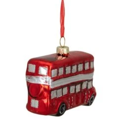 Northlight 4" Shiny Metallic Red & Silver Glass Double Decker Bus Christmas Ornament 17 Northlight 4" Shiny Metallic Red & Silver Glass Double Decker Bus Christmas Ornament -Holiday Glow D491173S 4