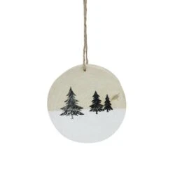 Northlight 4" Winter Pine Trees On Wood Disc Christmas Ornament