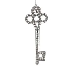 10" Silver Antique Finish Rhinestone Embellished Key Christmas Ornament 8 10" Silver Antique Finish Rhinestone Embellished Key Christmas Ornament -Holiday Glow D491182S 11