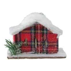 Northlight 4.5" Frosted & Glittered Red & White Plaid Snow Covered Cabin Christmas Ornament -Holiday Glow D491183S 2