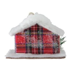 Northlight 4.5" Frosted & Glittered Red & White Plaid Snow Covered Cabin Christmas Ornament -Holiday Glow D491183S 4