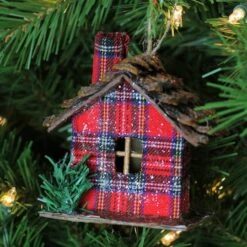 Northlight 4" Frosted & Glittered Red & Brown Plaid Country Cabin Christmas Ornament -Holiday Glow D491185S 5