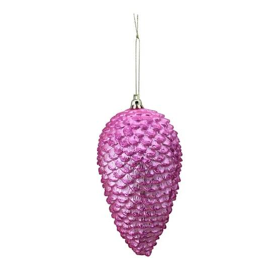 6ct. 6.5" Pink Shatterproof Glitter Pine Cone Christmas Ornaments 3 6ct. 6.5" Pink Shatterproof Glitter Pine Cone Christmas Ornaments