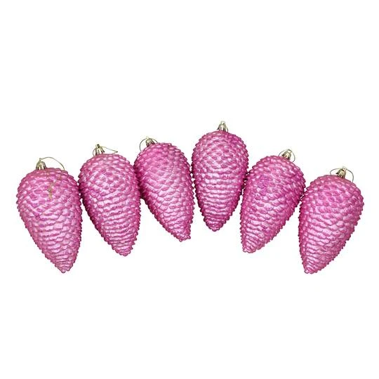 6ct. 6.5" Pink Shatterproof Glitter Pine Cone Christmas Ornaments 5 6ct. 6.5" Pink Shatterproof Glitter Pine Cone Christmas Ornaments - Image 3