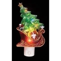 Roman 7.5" Green & Red Sleigh With Christmas Tree LED Night Light