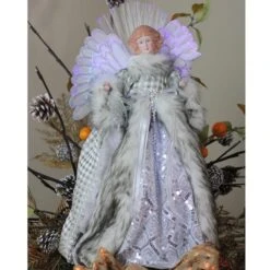 Northlight 16" Lighted Fiber Optic Angel In Silver Gingham Coat Tree Topper -Holiday Glow D491629S 3