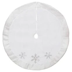 Northlight 48" White And Silver Embroidered Sequin Snowflakes Tree Skirt