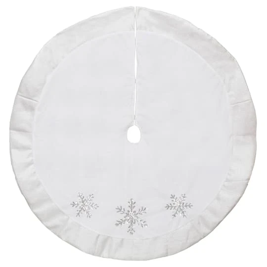 Northlight 48" White And Silver Embroidered Sequin Snowflakes Tree Skirt 3 Northlight 48" White And Silver Embroidered Sequin Snowflakes Tree Skirt