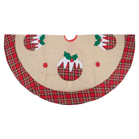 Northlight 48" Christmas Puddings Burlap Plaid Tree Skirt 3 Northlight 48" Christmas Puddings Burlap Plaid Tree Skirt