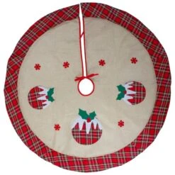 Northlight 48" Christmas Puddings Burlap Plaid Tree Skirt 11 Northlight 48" Christmas Puddings Burlap Plaid Tree Skirt -Holiday Glow D491635S 3