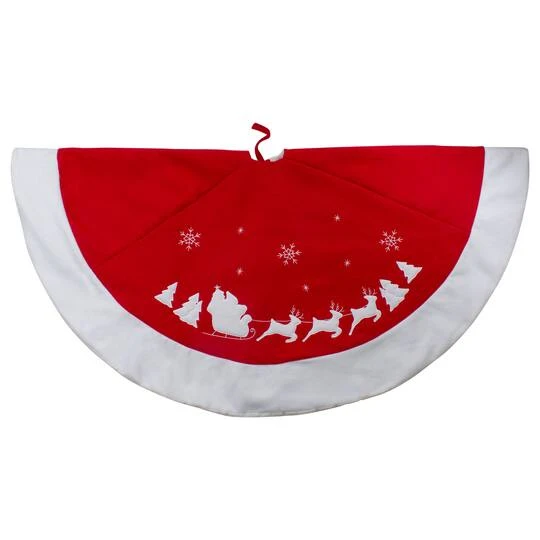 Northlight 48" Red Sleigh & Reindeer Embroidered Christmas Tree Skirt 3 Northlight 48" Red Sleigh & Reindeer Embroidered Christmas Tree Skirt