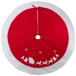 Northlight 48" Red Sleigh & Reindeer Embroidered Christmas Tree Skirt 9 Northlight 48" Red Sleigh & Reindeer Embroidered Christmas Tree Skirt -Holiday Glow D491637S 2