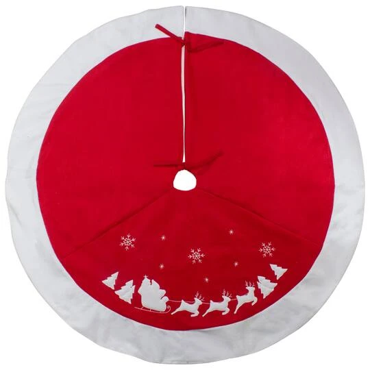Northlight 48" Red Sleigh & Reindeer Embroidered Christmas Tree Skirt 5 Northlight 48" Red Sleigh & Reindeer Embroidered Christmas Tree Skirt - Image 3