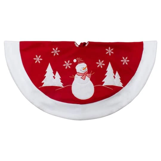 Northlight 36" Red & White Winter Snowman Embroidered Christmas Tree Skirt 4 Northlight 36" Red & White Winter Snowman Embroidered Christmas Tree Skirt - Image 2