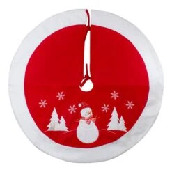 Northlight 36" Red & White Winter Snowman Embroidered Christmas Tree Skirt 9 Northlight 36" Red & White Winter Snowman Embroidered Christmas Tree Skirt -Holiday Glow D491639S 2
