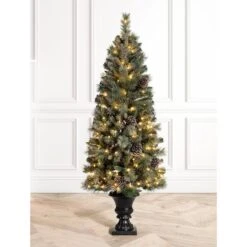5ft. Pre-Lit Flocked Pine Artificial Christmas Tree In Black Urn, Warm White Lights 14 5ft. Pre-Lit Flocked Pine Artificial Christmas Tree In Black Urn, Warm White Lights -Holiday Glow D494335S 3