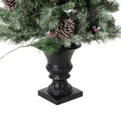 5ft. Pre-Lit Flocked Pine Artificial Christmas Tree In Black Urn, Warm White Lights 15 5ft. Pre-Lit Flocked Pine Artificial Christmas Tree In Black Urn, Warm White Lights -Holiday Glow D494335S 4
