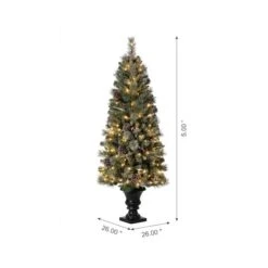 5ft. Pre-Lit Flocked Pine Artificial Christmas Tree In Black Urn, Warm White Lights 18 5ft. Pre-Lit Flocked Pine Artificial Christmas Tree In Black Urn, Warm White Lights -Holiday Glow D494335S 7