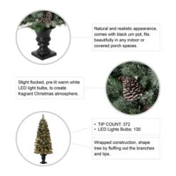 5ft. Pre-Lit Flocked Pine Artificial Christmas Tree In Black Urn, Warm White Lights 19 5ft. Pre-Lit Flocked Pine Artificial Christmas Tree In Black Urn, Warm White Lights -Holiday Glow D494335S 8