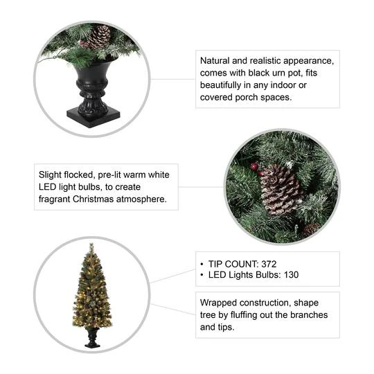 5ft. Pre-Lit Flocked Pine Artificial Christmas Tree In Black Urn, Warm White Lights 11 5ft. Pre-Lit Flocked Pine Artificial Christmas Tree In Black Urn, Warm White Lights - Image 9