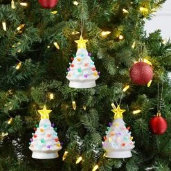 5" LED White Nostalgic Trees Figurine Set -Holiday Glow D511941S 2