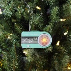Miniature Teal Vintage Radio Ornament -Holiday Glow D511965S 2