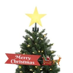 Santa's Sleigh Believe Banner Animated Christmas Tree Topper 5 Santa's Sleigh Believe Banner Animated Christmas Tree Topper -Holiday Glow D511970S 1 1