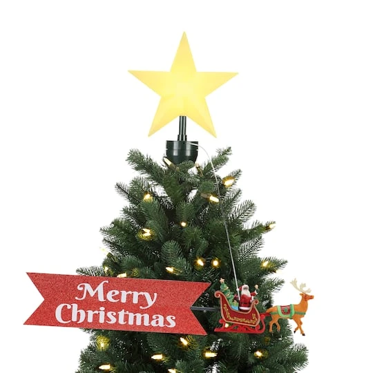 Santa's Sleigh Believe Banner Animated Christmas Tree Topper 3 Santa's Sleigh Believe Banner Animated Christmas Tree Topper