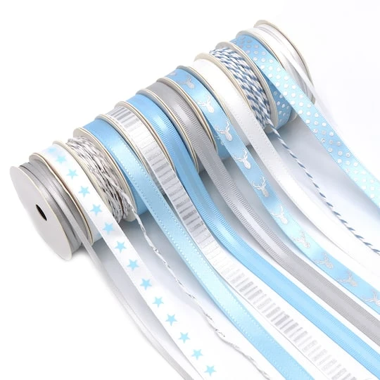 Gwen Studios 3/8" X 2yd. Silver & Blue Holiday Ribbon Pack, 24ct. 3 Gwen Studios 3/8" X 2yd. Silver & Blue Holiday Ribbon Pack, 24ct.