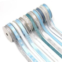Gwen Studios 3/8" X 2yd. Silver & Blue Holiday Ribbon Pack, 24ct. 17 Gwen Studios 3/8" X 2yd. Silver & Blue Holiday Ribbon Pack, 24ct. -Holiday Glow D539466S 12