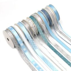 Gwen Studios 3/8" X 2yd. Silver & Blue Holiday Ribbon Pack, 24ct. 13 Gwen Studios 3/8" X 2yd. Silver & Blue Holiday Ribbon Pack, 24ct. -Holiday Glow D539466S 2