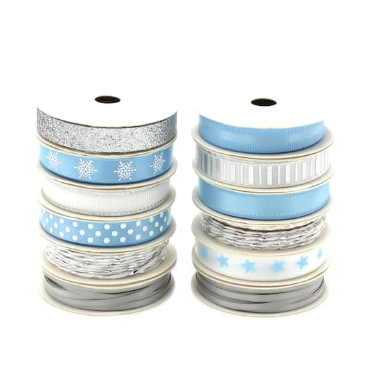 Gwen Studios 3/8" X 2yd. Silver & Blue Holiday Ribbon Pack, 24ct. 10 Gwen Studios 3/8" X 2yd. Silver & Blue Holiday Ribbon Pack, 24ct. - Image 8