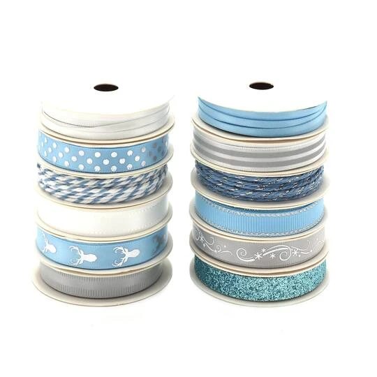 Gwen Studios 3/8" X 2yd. Silver & Blue Holiday Ribbon Pack, 24ct. 11 Gwen Studios 3/8" X 2yd. Silver & Blue Holiday Ribbon Pack, 24ct. - Image 9