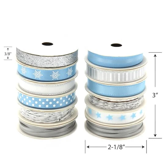 Gwen Studios 3/8" X 2yd. Silver & Blue Holiday Ribbon Pack, 24ct. 6 Gwen Studios 3/8" X 2yd. Silver & Blue Holiday Ribbon Pack, 24ct. - Image 4