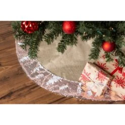 DII® Champagne Sequin Linen Holiday Tree Skirt -Holiday Glow D540063S 3