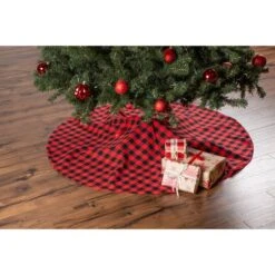 DII® Red & Black Buffalo Check Holiday Tree Skirt -Holiday Glow D540066S 3