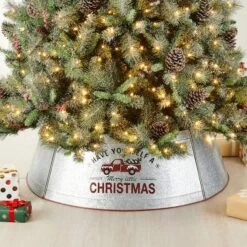 Glitzhome® 40.5" Christmas Galvanized Metal Truck Tree Collar 13 Glitzhome® 40.5" Christmas Galvanized Metal Truck Tree Collar -Holiday Glow D652293S 2
