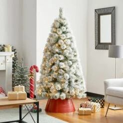 Glitzhome® 22" Christmas Painted Red Metal Tree Collar -Holiday Glow D652294S 4