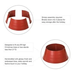 Glitzhome® 22" Christmas Painted Red Metal Tree Collar -Holiday Glow D652294S 5