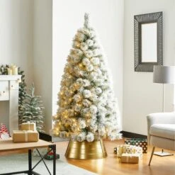 Glitzhome® 22" Christmas Painted Gold Metal Tree Collar 15 Glitzhome® 22" Christmas Painted Gold Metal Tree Collar -Holiday Glow D652295S 4